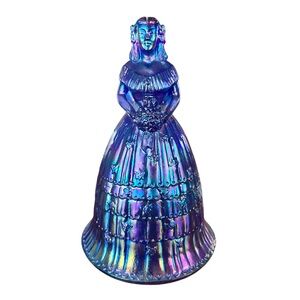 Vintage Fenton Iridescent Cobalt Blue Carnival Glass Colonial Lady Bell